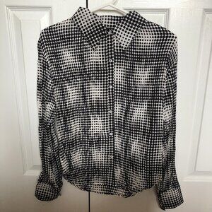 Black Polka Dot On White Crinkled Silk Blouse